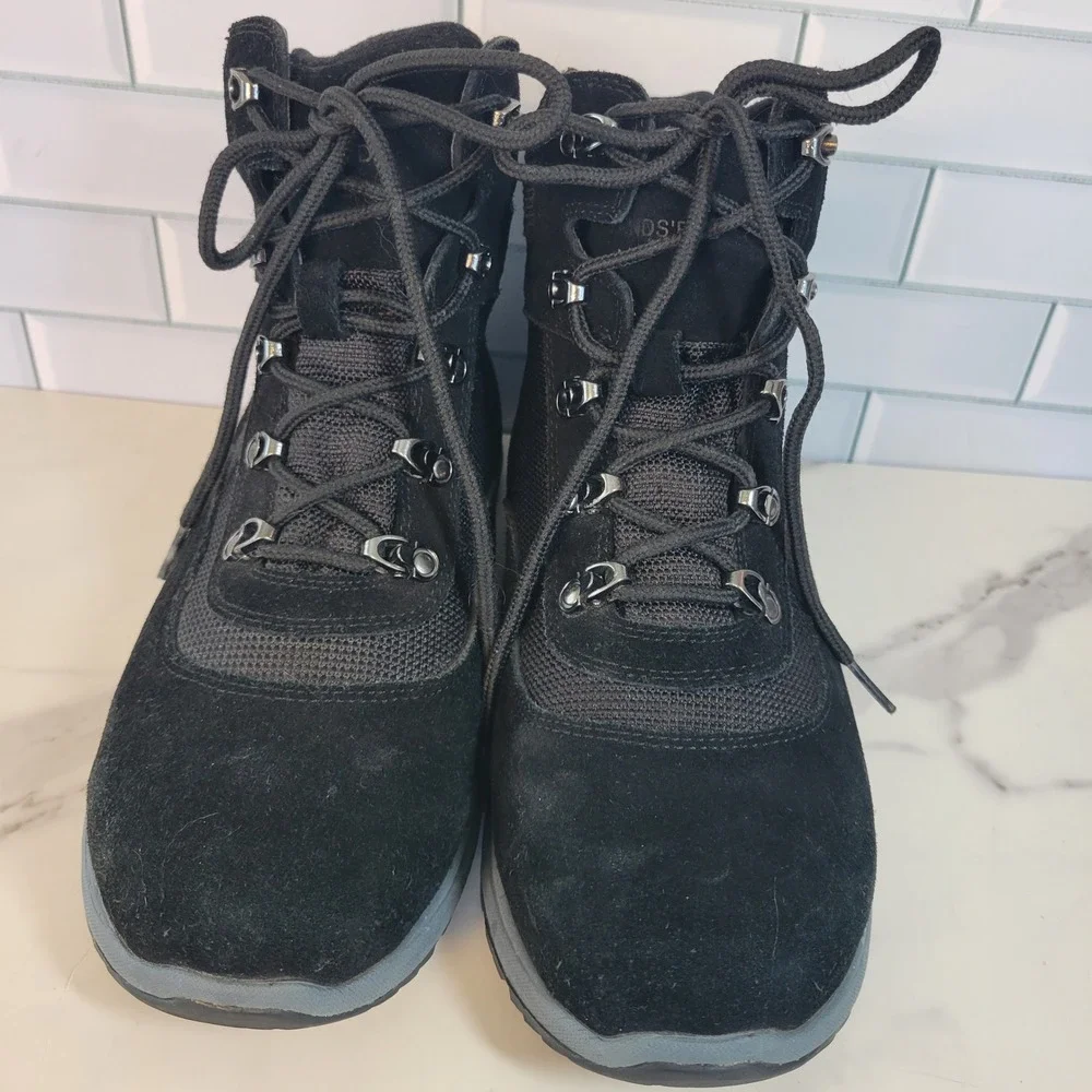 Lands End Mens Hiking Boots Black Suede Vibram Sole Lace Up Size 9 D
